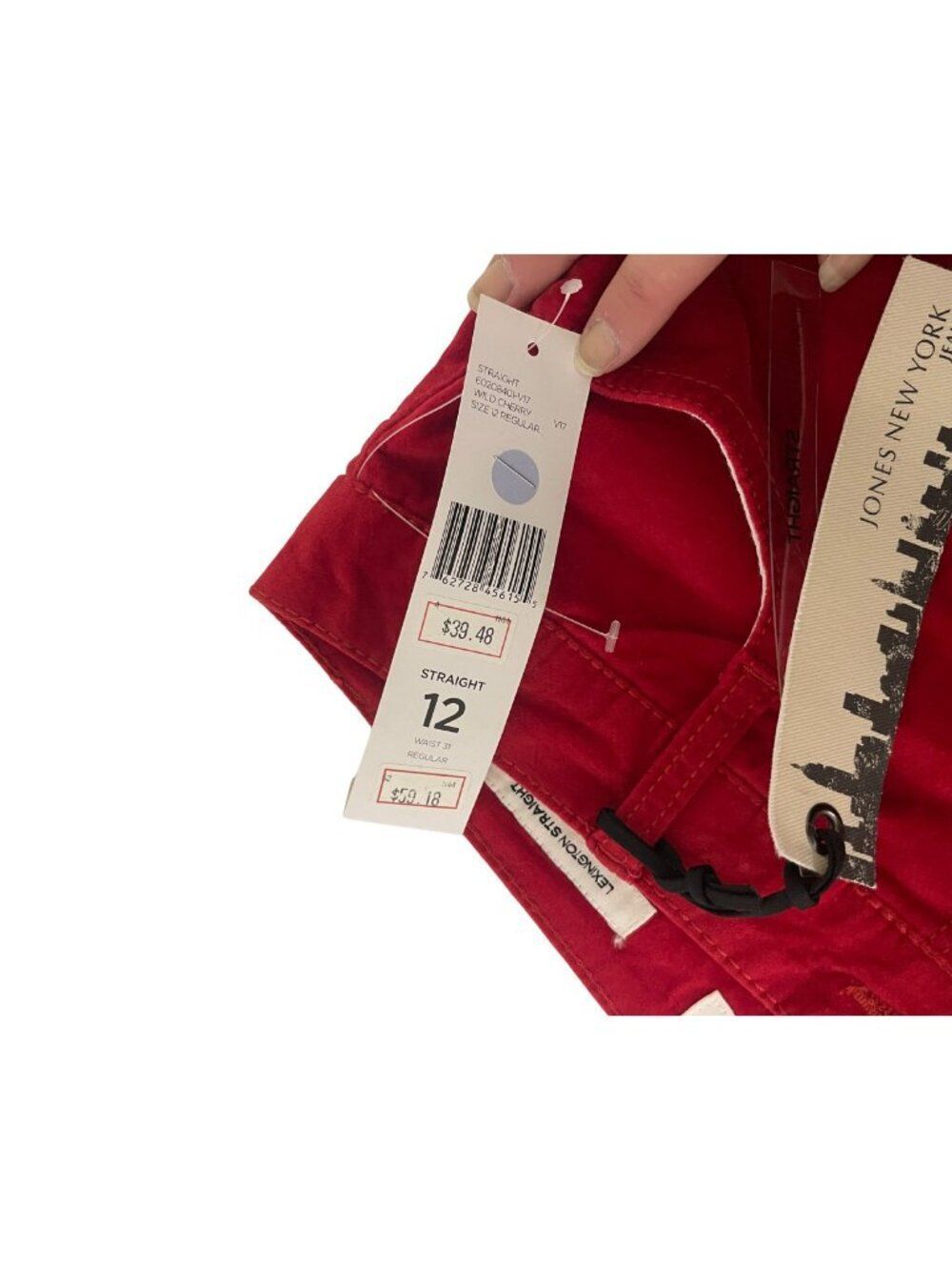 Jones New York Womens Velour Pants sz 12 Red Regular Lexington Straight NWT - Picture 9 of 14